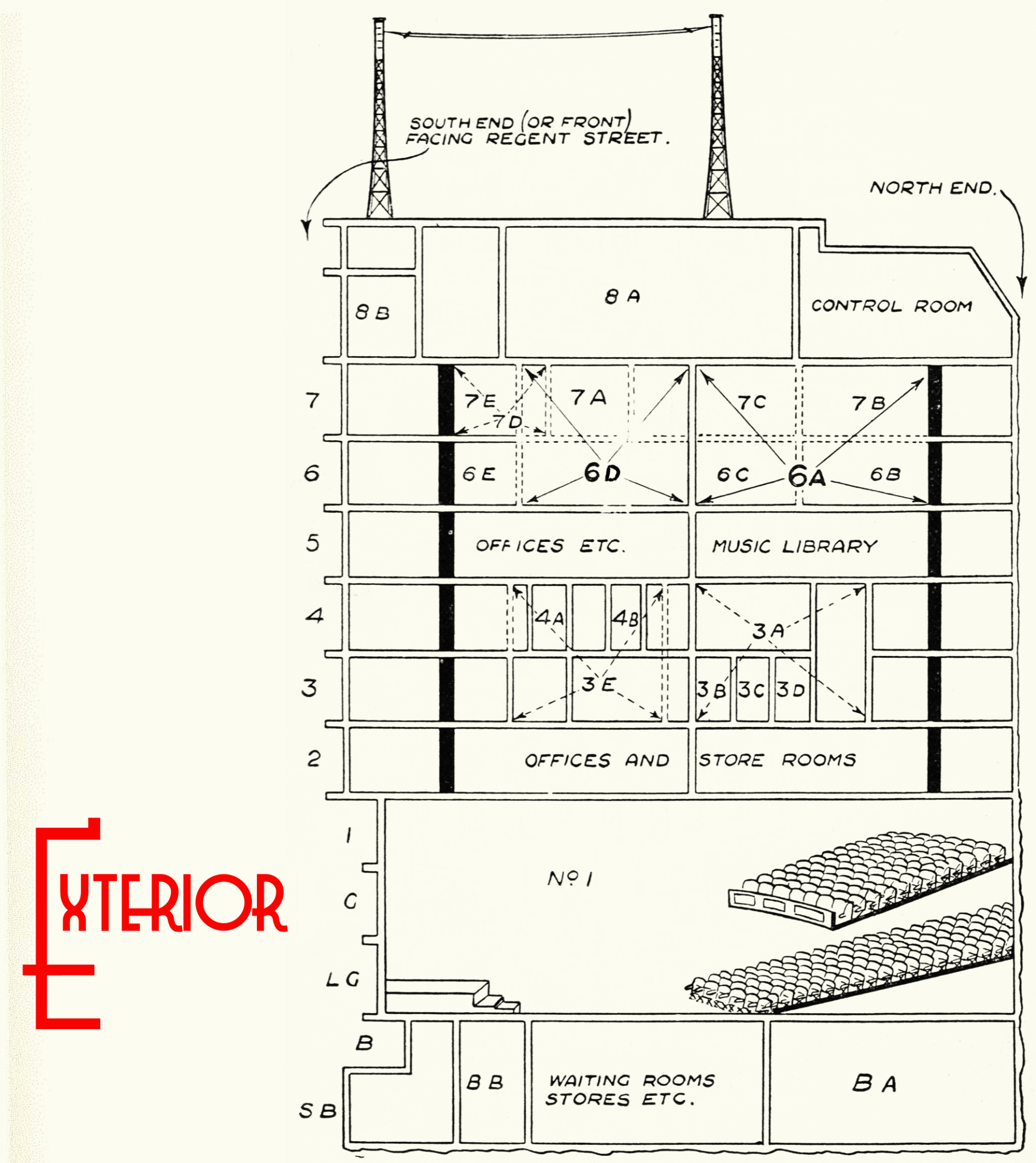 Cutaway plan of the building