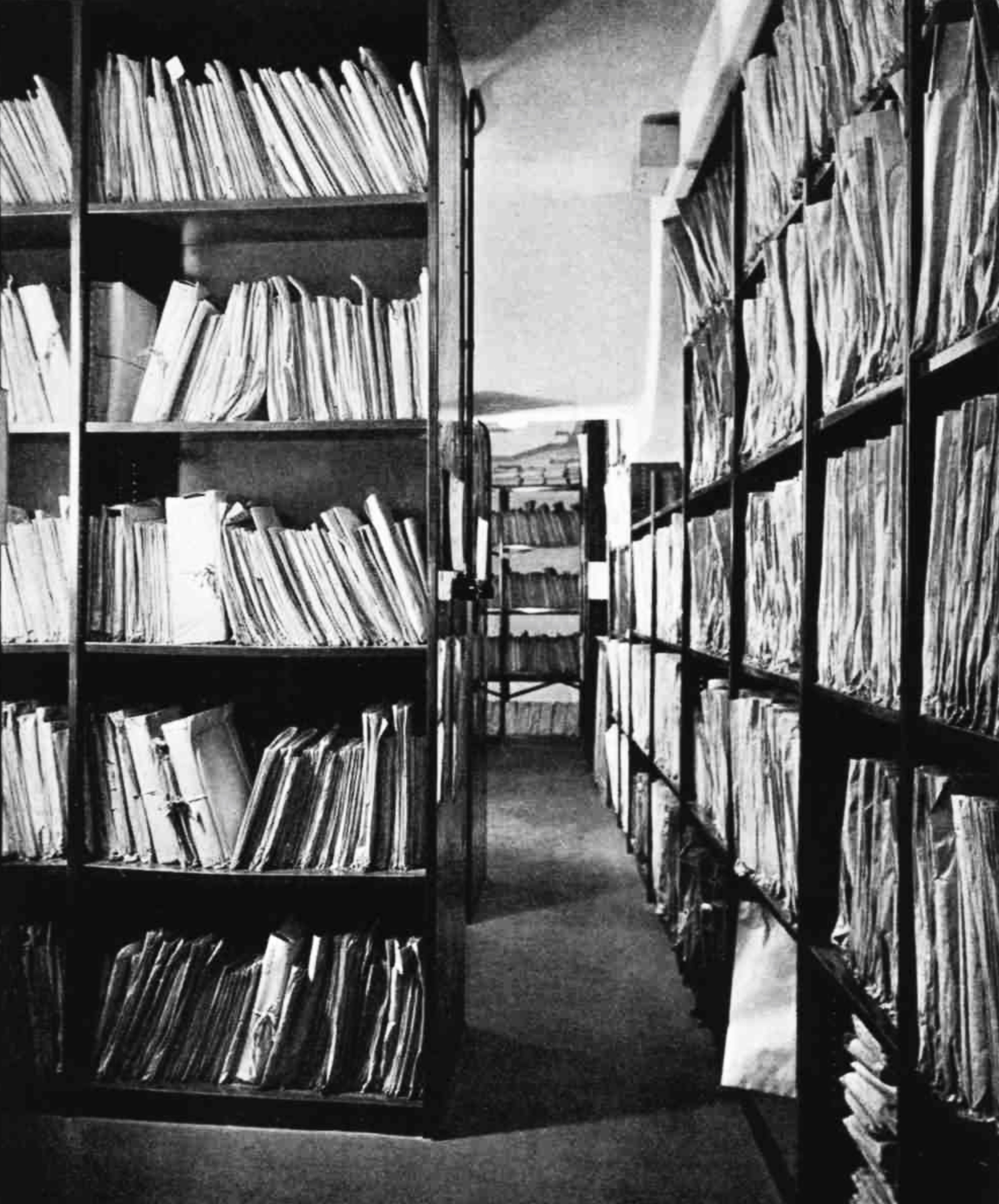 Shelves filled with gramophone records and sheet music